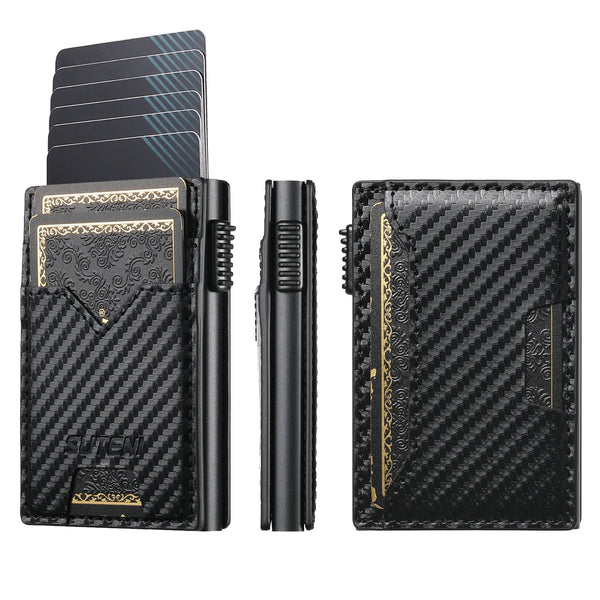SUTENI Card Slot Wallet  Faux Leather Card Box Pressing The Button Automatically Ejects The Card