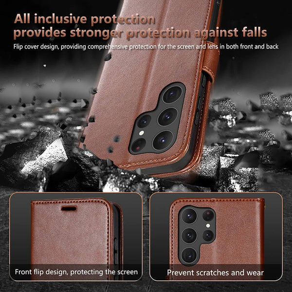 Flip Leather Case For Samsung Galaxy S25 Ultra Edge S4 Plus S23 Fe S22 S25U S24U S23U Wallet Case Cash Cards Slots Phone Cover