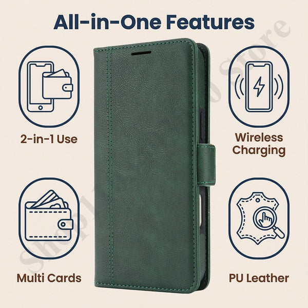 2 in 1 Leather Wallet  Flip Case for IPhone 17 Air Promax 16 Pro Max 15 Plus 14 Pm 13 12 Magsafe Card Slots Holder Phone Cover