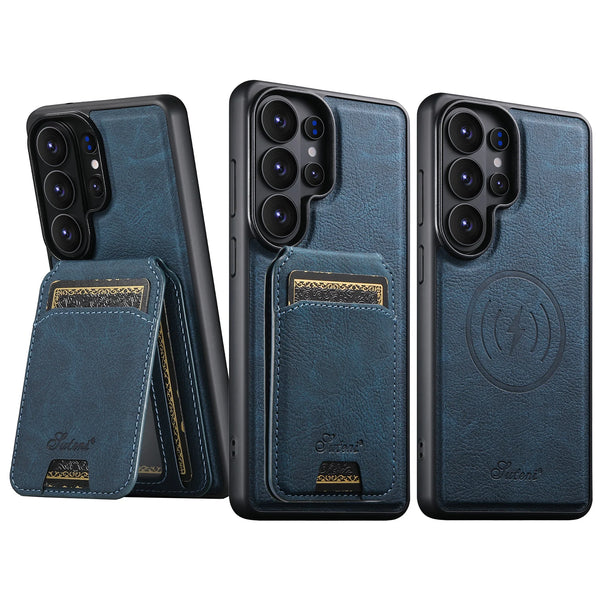 SUTENI Wireless Charging Phone Case Magnet Card Holder Stand Faux Leather For Samsung Galaxy S26 Ultra S25 Plus S24 S23+