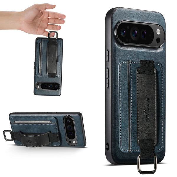 Leather Case For Google Pixel 10 10Pro 9 9ro 8 8A 8Pro XL Pro 7 7A 7Pro Card Slots Cards Holder Hand Hold Wristband Phone Cover