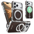SUTENI Faux Leather Magnet Wireless Charging Phone Case 360° Rotating Stand Ring Buckle Frosted Feel For iPhone 17 Pro Max 16 15