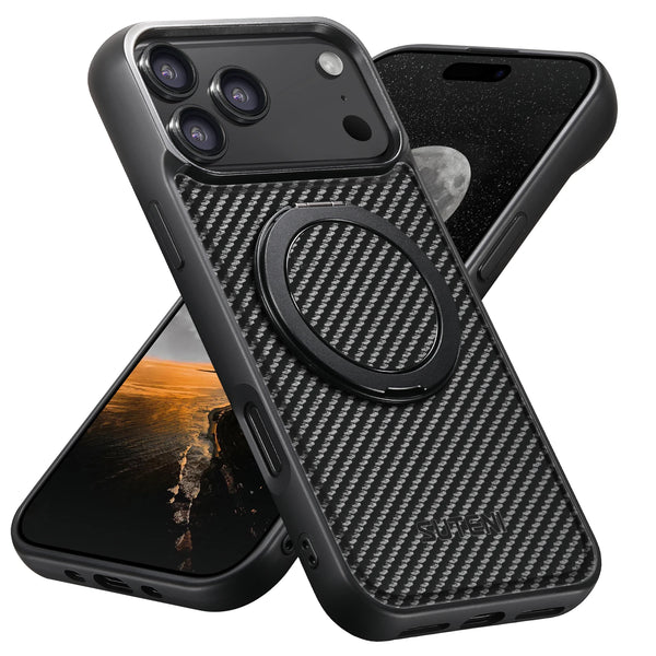 SUTENI brand Magnet Wireless Charging Mobile Phone Case 360° Rotating Stand Faux Leather Ring Buckle For iPhone 17 Pro Max 16 Plus 15 14 13