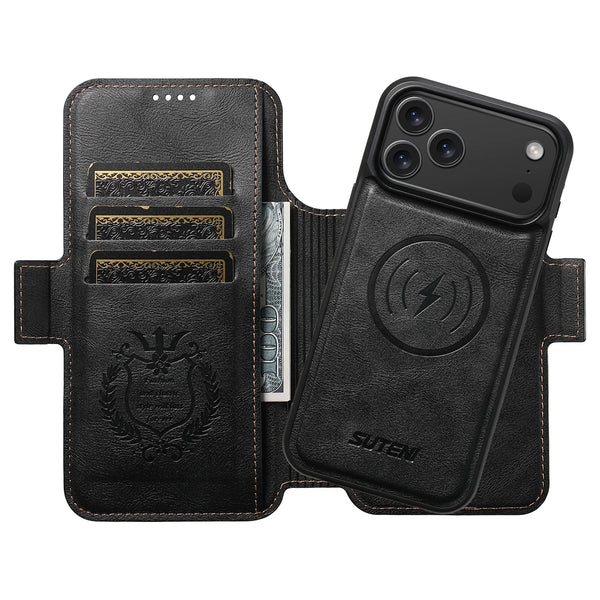 SUTENI 2 in 1 Detachable Magnetic Leather Case for iPhone 17 Pro Max 12 13 Pro 14 15 16 Plus 17 Air Wireless Charging Flip Cover
