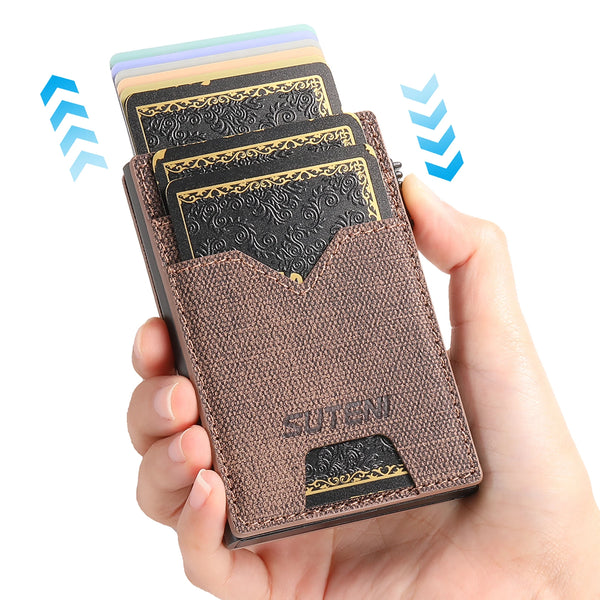 SUTENI For Men Wallet Card Slot  Faux Leather Wallet Card Box Pressing The Button Automatically Ejects The Card