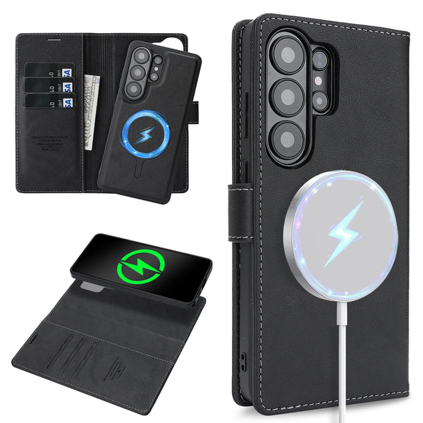 Detachable Leather Flip Case for Samsung Galaxy S26 S25 Ultra S24Plus S23 S26U S25U Wireless Charging Card Holder Phone Cover
