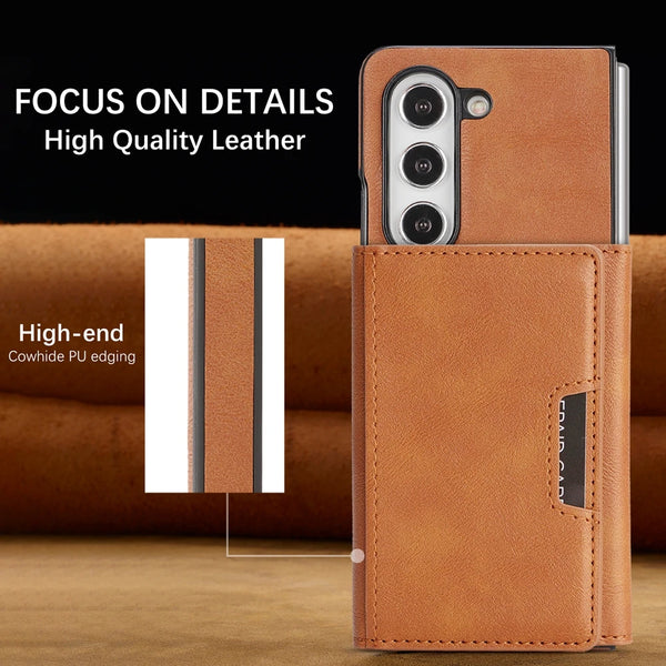 2 in 1 Leather Case for Samsung Galaxy Z Fold 7 6 5 4 3 Fold7 Magnetic Wireless Charging 7 Card Slots Kickstand Phone Cover