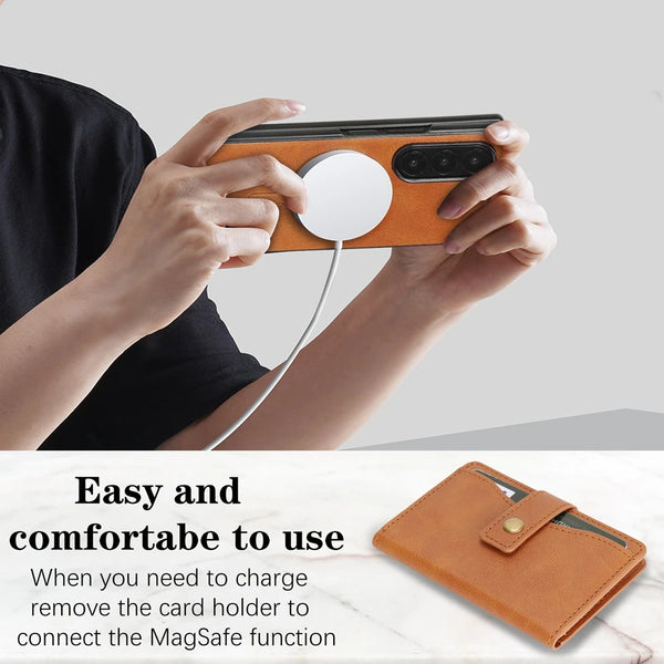 2 in 1 Wallet Case for Samsung Galaxy Z Fold 7 6 5 4 3 Fold7 Fold6 Fold5 Fold4 Wireless Charger Leather Cards Slots Phone Cover
