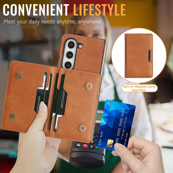2 In 1 Magnetic Case For Samsung Galaxy Z Fold 7 6 5 4 3 Fold7 Fold6 Cards Slots Holder Kickstand Wireless Charging Phone Cover