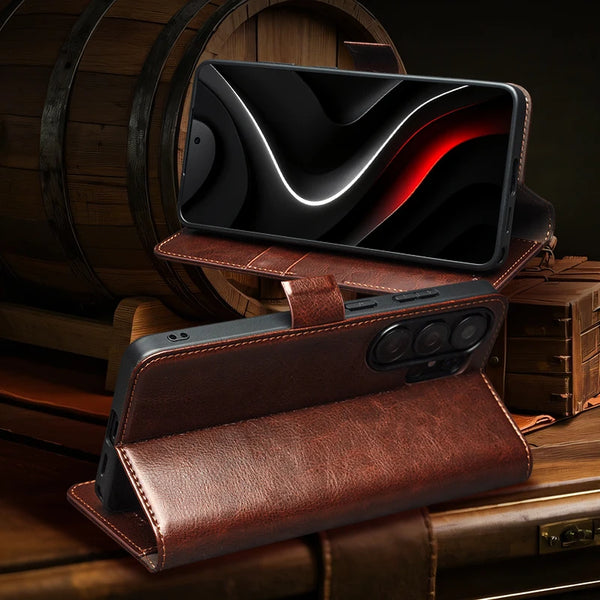 Genuine Leather Phone Case for Samsung Galaxy S26 S25 S24 Ultra Plus, Samsung Galaxy Z Fold 7 6 5 4 & Z Flip 7 6 5 Series, Xiaomi 17 15 Ultra Mi 11 Series & iPhone 17 16 15 14 13 Air Pro Pro Max Series | Luxury Wallet Card Slots magnetic flip back case