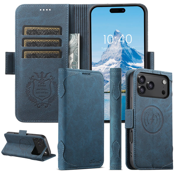 SUTENI Wireless Charging Faux Leather Card Holder Stand Wallet Magnetic Button Flip Cover Phone Case For iPhone 17 Pro Max 16 15