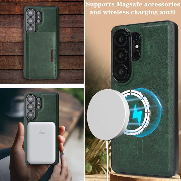 2 in 1 Leather Case for Samsung Galaxy S26 Ultra S25 Edge S24 Plus S23 5G S25U Kickstand Thin Cards Slots MagneticPhone Cover