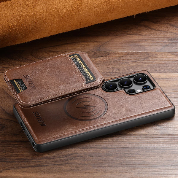 Wireless Charging Magnet Faux Leather Phone Case Card Holder Stand Smooth Surface Wallet 2-in-1 For Samsung Galaxy S26 Ultra S25