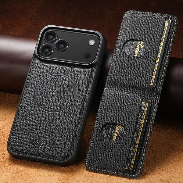 SUTENI Wireless Charging Magnet Phone Case Card Holder Stand Faux Leather For iPhone 17 Pro Max 16 Plus 15 14 13 12