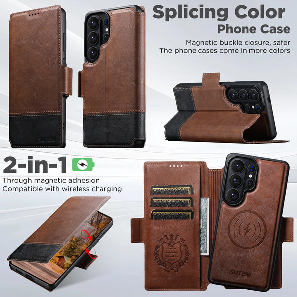 Faux Leather Wireless Charging Card Holder Stand Wallet Magnetic Flip Cover Phone Case For Samsung Galaxy S26 Ultra S25 S24 S23