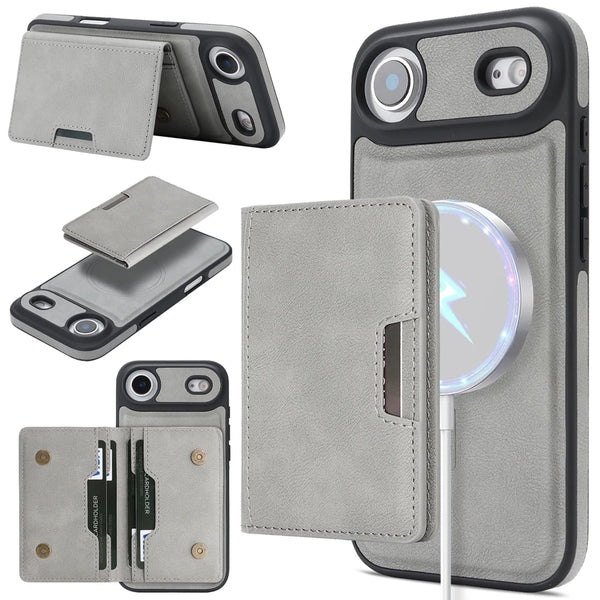 2 In 1 Magsafe Leather Case for IPhone 17 Promax Air 16 Pro Max 15 Plus 14 13 12 Magnetic 5 Cards Slots Holder Phone Cover