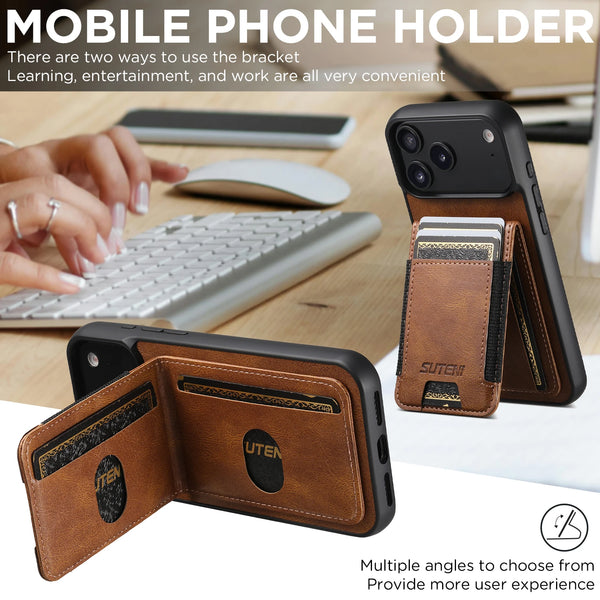 SUTENI Card Holder Bag Phone Case Luxury Faux Leather Stand For iPhone 17 Pro Max 16 Plus 15 14 13 12