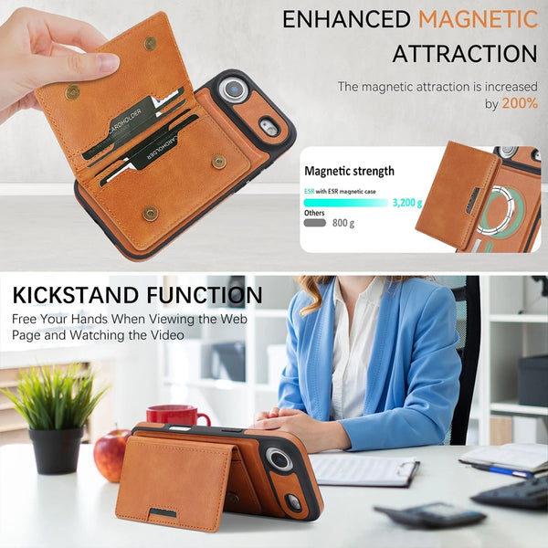 2 In 1 Magsafe Leather Case for IPhone 17 Promax Air 16 Pro Max 15 Plus 14 13 12 Magnetic 5 Cards Slots Holder Phone Cover