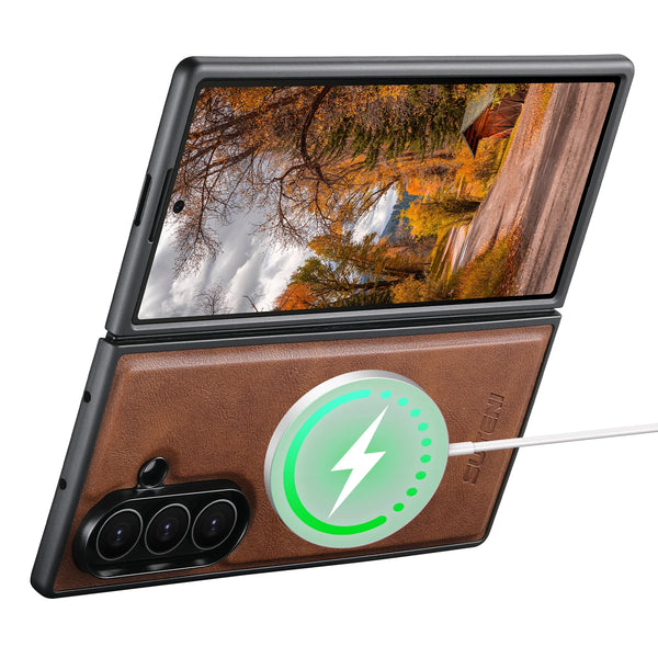 SUTENI Frosted Feel Faux Leather Magnet Wireless Charging Phone Case  For Samsung Galaxy Z Fold 7 6