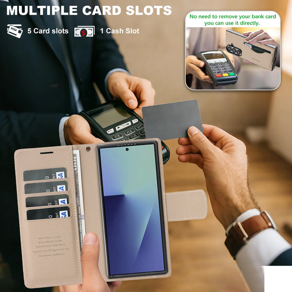 2 in 1 Leather Wallet Case for Samsung Galaxy Z Fold 7 6 5 4 3 Fold7 Fold6 Fold5 Cash Card Slots Phone Cover WIth Hand Strap