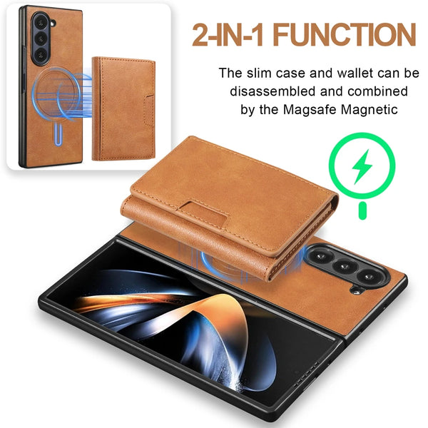 2 in 1 Case for Samsung Galaxy Z Fold 7 6 5 4 3 Fold7 Fold6 Fold5 Fold4 Magnetic Wireless Charging 7 Card Slots Phone Cover