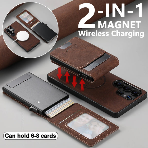 SUTENI Magnetic Wireless Charging  Phone Case Card Slot Luxury PU Leather Wallet Button Card Box For Samsung S26 Ultra S25 Plus