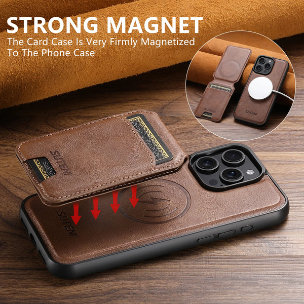 SUTENI Wireless Charging Magnet PU Leather Phone Case Card Holder Stand For iPhone 17 Pro Max 16 Plus 15 Pro 13 12