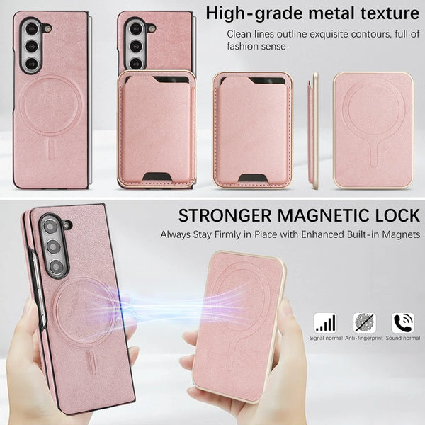 2 in 1 Leather Case for Samsung Galaxy Z Fold 7 6 5 4 3 Fold7 Fold6 Card Slots Holder Wireless Charging Magnetic Phone Cover
