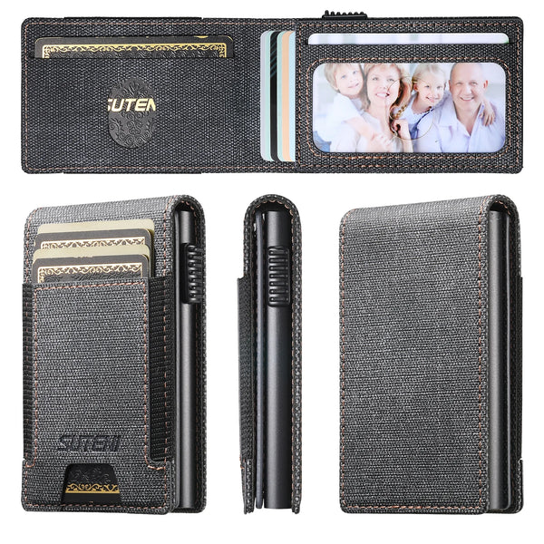 SUTENI Faux Leather For Men Wallet Card Slot Wallet Flip Cover Card Box Pressing The Button Automatically Ejects The Card