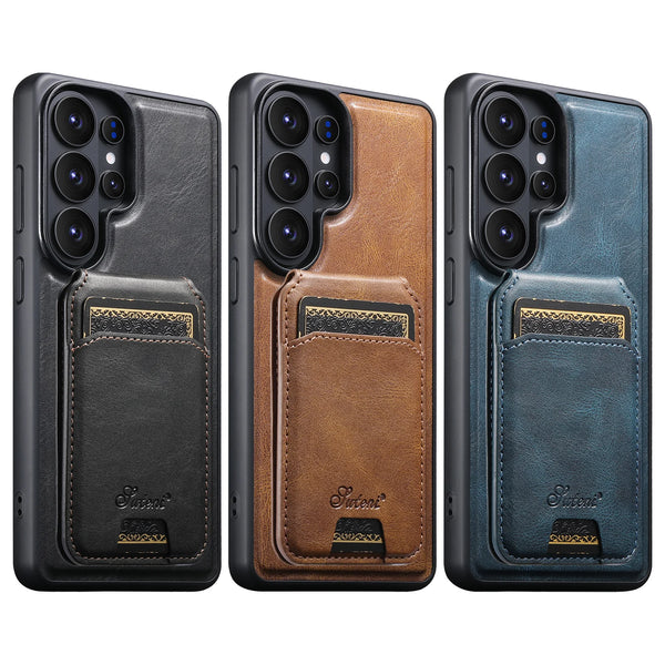SUTENI Wireless Charging Faux Leather Magnet Card Holder Stand Picture frame Phone Case For Samsung Galaxy S26 Ultra S25 Plus
