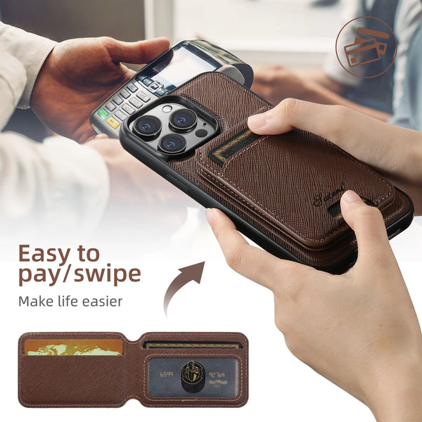 Suteni 2-in-1 Magnetic MagSafe Wireless Charging Case Luxury PU Leather Case for iPhone 17 Pro Max 16 Plus 15 14 13 12