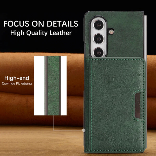 2 In 1 Leather Case For Samsung Galaxy Z Fold 7 6 5 4 3 Magnetic Cards Holder Card Slots Kickstand Wireless Charging Phone Cover