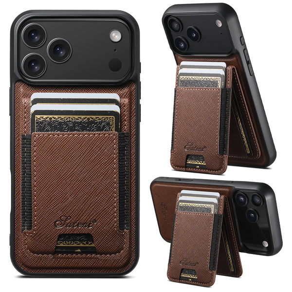 SUTENI Wireless Charging Magnet Phone Case Card Holder Stand Faux Leather For iPhone 17 Pro Max 16 Plus 15 14 13 12