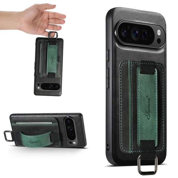 Leather Case For Google Pixel 10 10Pro 9 9ro 8 8A 8Pro XL Pro 7 7A 7Pro Card Slots Cards Holder Hand Hold Wristband Phone Cover