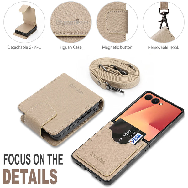 2 in 1 Crossbody Leather Wallet Case for Samsung Galaxy Z Flip 7 Fe 6 5 4 3 Fe Flip7 Flip6 Flip5 Flip4 Card Slots Phone Cover
