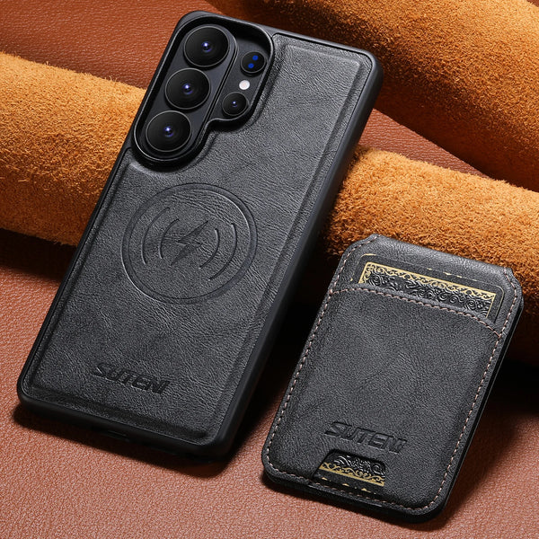 Wireless Charging Magnet Faux Leather Phone Case Card Holder Stand Smooth Surface Wallet 2-in-1 For Samsung Galaxy S26 Ultra S25