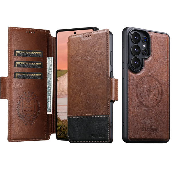 Faux Leather Wireless Charging Card Holder Stand Wallet Magnetic Flip Cover Phone Case For Samsung Galaxy S26 Ultra S25 S24 S23