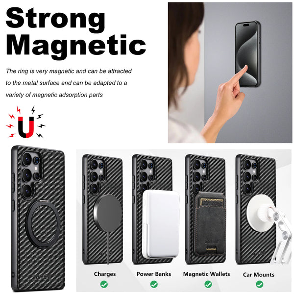 Suteni Mobile Phone Case Wireless Charging 360° Rotating Stand Faux Leather Ring Buckle For Samsung S26 Ultra S25 S24 S23 S22