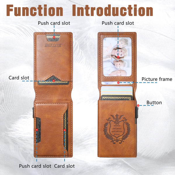 SUTENI Faux Leather For Men Wallet Card Slot Wallet Flip Cover Card Box Pressing The Button Automatically Ejects The Card