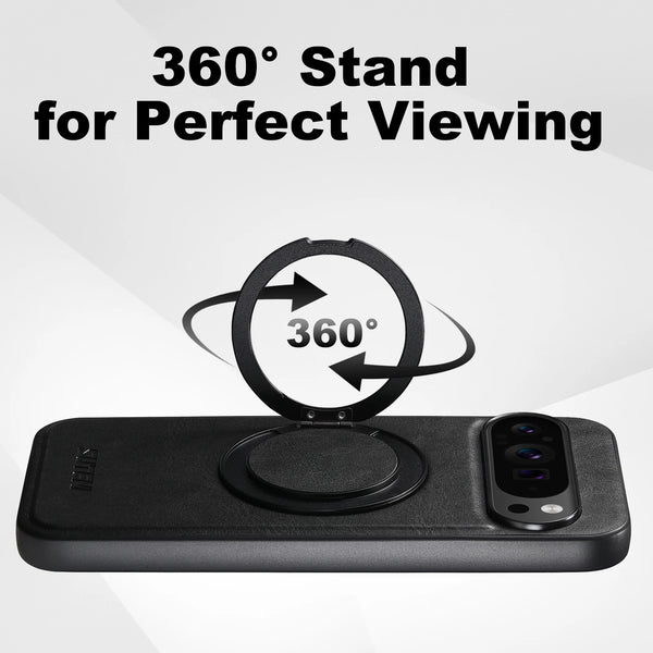 SUTENI PU Leather Oil Wax Compatible Wireless Charging Phone Case 360° Rotating Stand Buckle For Google Pixel 9XL 8Pro 7A 6