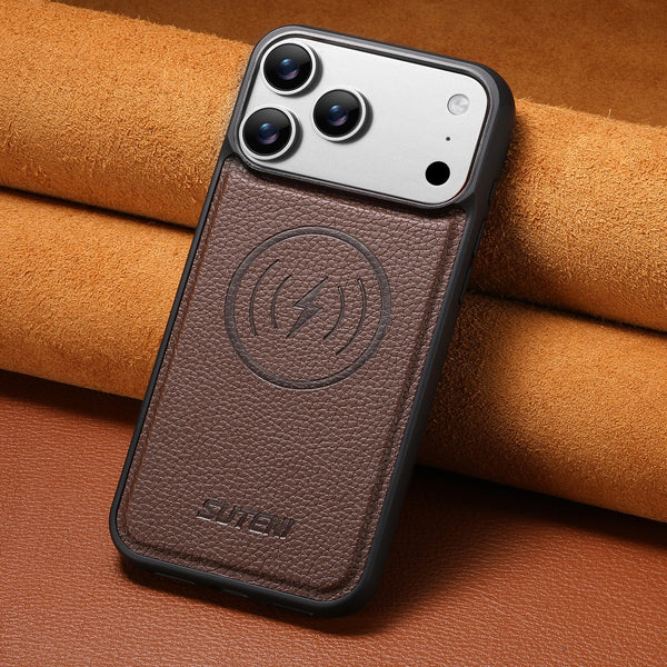 SUTENI Frosted Feel Faux Leather Magnet Wireless Charging Phone Case For iPhone 17 Pro Max 16 15 14 13