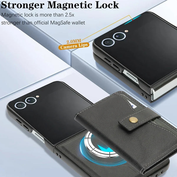 2 in 1 Magnetic Wallet Leather Case for Samsung Galaxy Z Flip 7 6 5 4 3 Flip7 Flip6 Flip5 Kickstand Cards Holder Phone Cover