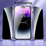 360 ° Full Protection Metal Magnetic Double-Sided Glass Snap Lock Privacy Case For iPhone 17 16 15 14 Plus 13 12 11 Pro Max 16E