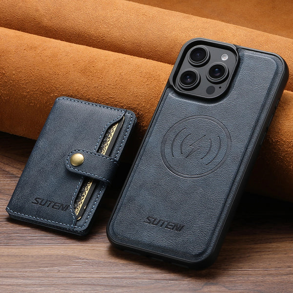 SUTENI Wireless Charging Luxury Faux Leather Magnet Phone Case Card Holder Stand For iPhone 17 Pro Max 16 Plus 15 Pro 14 13 12