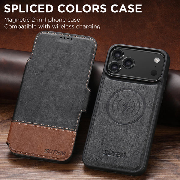 SUTENI 2 in 1 Detachable Magnetic Leather Case for iPhone 17 Pro Max 12 13 Pro 14 15 16 Plus 17 Air Wireless Charging Flip Cover