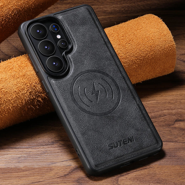 SUTENI Frosted Feel Faux Leather Magnet Wireless Charging Phone Case  For Samsung Galaxy S26 Ultra S25 S24 S23 S22