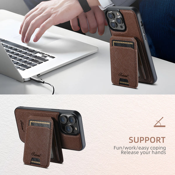 Suteni 2-in-1 Magnetic MagSafe Wireless Charging Case Luxury PU Leather Case for iPhone 17 Pro Max 16 Plus 15 14 13 12