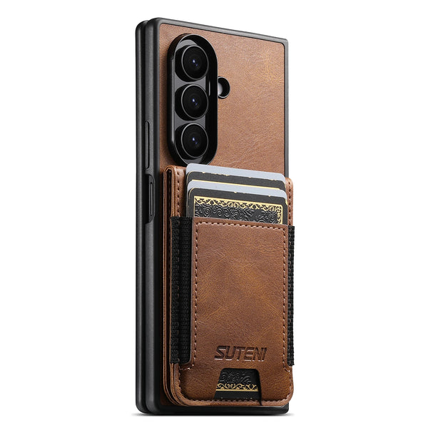 SUTENI Luxury Faux Leather Oil Wax Smooth Surface Phone Case Card Holder Stand For Samsung Galaxy Z Fold 7 6 5