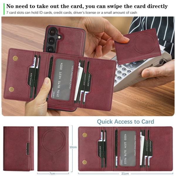 2 in 1 Magnetic Case For Samsung Galaxy A14 A15 A16 A34 A35 A36 A52 A53 A54 A55 A56 5G 4G 7 Card Slots Holder Phone Case