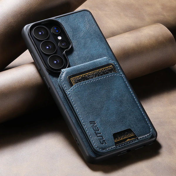 SUTENI Luxury Faux Leather Oil Wax Smooth Surface Phone Case Card Holder Stand For Samsung Galaxy S26 Ultra S25 Plus S24 S23